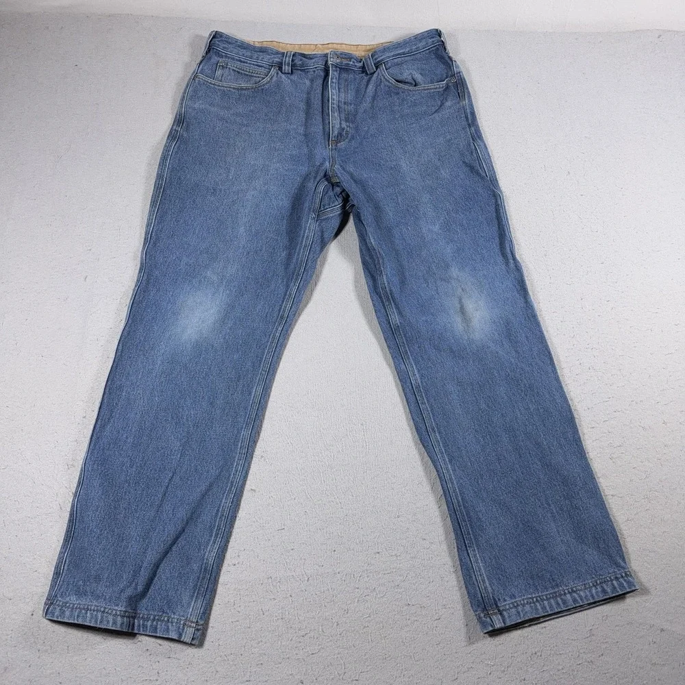 Duluth Trading Jeans Mens 38x32 Blue Denim Straight‎ Leg Work Pants Casual